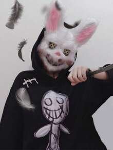 1 件万圣节兔子面具恐怖面具动物头面具万圣节角色扮演道具（颜色随机） - 彩色 - 查看 9