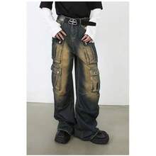 American Retro Loose Fit Straight Leg Multi-Pocket Cargo Pants For Men - Dark Wash - View 2