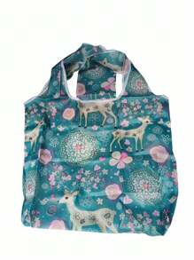 1 bucă geantă de cumpărături impermeabilă, de capacitate mare, design reutilizabil cu model floral și animal, geantă de mână pliabilă, ușoară, portabilă cu formă dreptunghiulară, potrivită pentru alimente, depozitare, călătorii
