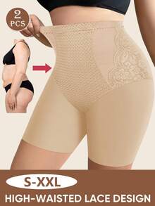 2 st. trosor med hög midja, shorts, mesh-spetskant, andningsbara sommarunderkläder - Multifärgad - Visa 4
