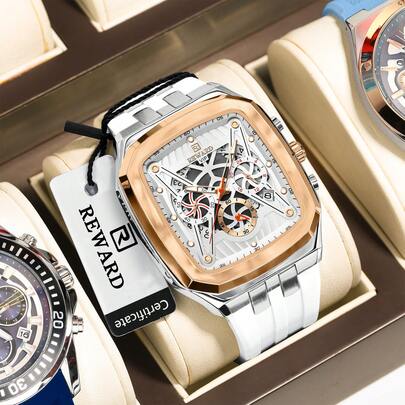  REWARD Men's Quartz Watch Business Fashion Style Timing Calendar Luminous Hands Multi-Functional Men Wristwatch High Quality Gift Classic Design Silicone Watch Band