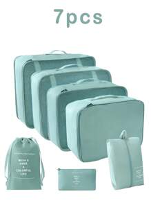 7 Stücke/Set tragbare Reise-Organizer Taschen - einfach zum Organisieren von Kleidung, Schuhen und Unterwäsche - ideal zum Packen von Koffern. Modische Reise-Beutel mit Slogan-Grafiken, geeignet für Schuhe, Toilettenartikel und Wäschebeutel, Schulmaterial, Deko für Studentenzimmer, Schlafzimmer-Aufbewahrung, Must-Haves für Studenten und Lehrer, Kleidungsorganizer, Reiseaccessoires, im Boho-Stil