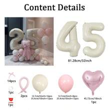 69 Stücke Elfenbein-Zahl-Ballonsatz, enthält 32 Zoll (81,28 cm) elfenbeinfarbeneFolie Ziffernballons, beige und hellrosa runde Latex-Ballons mit rosa Schleifen-Deko, geeignet für Jahrestag, Geburtstag, Hochzeit, Abschluss, Feiertag und Partydekoration