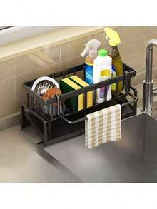 1 件 ABS/不锈钢水槽沥水篮、厨房海绵架和毛巾架、带毛巾架的浴室收纳篮、厨房用品，打造极致厨房效率，打造舒适秋冬风格