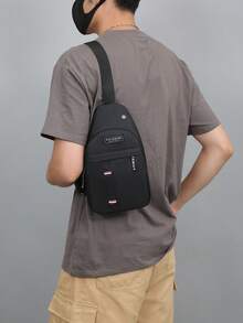 男士户外胸包运动单肩斜挎包轻便休闲腰包日常旅行通勤街头 - 黑色 - 查看 4