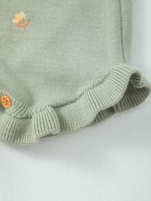 女婴轻薄针织花卉刺绣无袖连体衣，夏季 - 青碧色 - 查看 4