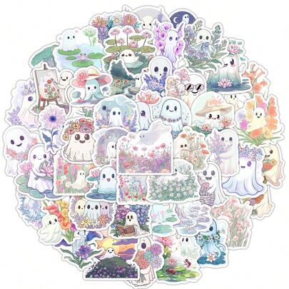 50PCS Flowers And Ghosts Stickers Vinyl Aesthetics Stickers Scrapbooking, Diary, Bumper, Skateboard, Water Bottle, Cartoon, Hard Hat, Car Stickers And Decals