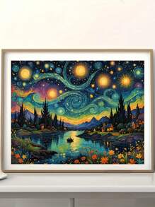 Galaxy Landscape Diamond Painting Kit - DIY Full Square/Round Diamond Embroidery Set, Suitable For Home Decor, Acrylic Diamond And Landscape River Boat Pattern Design