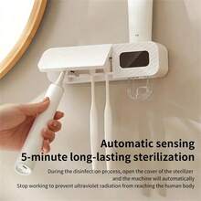 1pc Smart Toothbrush Holder With Toothpaste Dispenser | Wall-Mounted, Rechargeable Battery, USB Charging, 500 MAh Battery, LED Light | Modern Bathroom Accessory - Multicolor - View 2