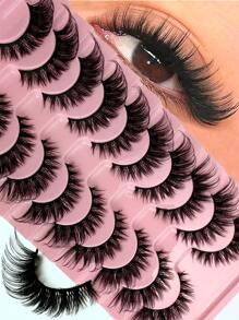 10 pares de pestañas postizas lujosas y esponjosas - Gruesas, onduladas, 3D de volumen, reutilizables, suaves, ligeras, pestañas postizas de imitación de visón para un look de maquillaje dramático de ojos