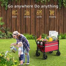 ROSONG Collapsible Wagon Cart With Wheels Foldable - Folding Utility Heavy Duty Wagons Carts For Grocery Sports Garden Shopping Camping - Burgundy - View 2