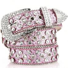 Girl's Punk Rhinestone Women's Belts For Jeans Pin Buckle Luxury Famous Brand Studded Belt Female PU Leather Waist Belt For Women Gothic Y2K Street Style Gold Silver Pink Fall, Autumn, Halloween - Pink - View 14
