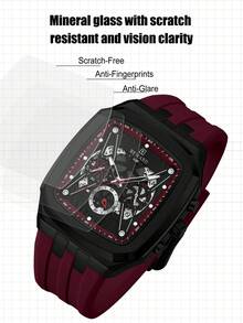 REWARD Men's Quartz Watch Business Fashion Style Timing Calendar Luminous Hands Multi-Functional Men Wristwatch High Quality Gift Classic Design Silicone Watch Band - Red - View 10