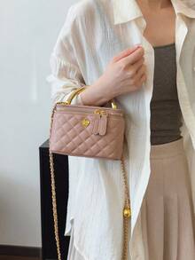 1 件黑色休闲百搭手提小方包，时尚刺绣格纹面料，适合手机、口红、零钱收纳、购物、钱包，适合年轻女性、大学生、毕业生、办公室女性。非常适合办公室、大学、工作、商务、通勤、户外活动、旅行和野餐 - 粉色 - 查看 5