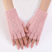 1 Pair Of Multi-Color Rhombus Hollow Split Finger Arm Sleeve Autumn And Winter Female Knitted Wool Warm Wrist Protection Fashion Finger Sleeve