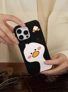 1pc Creative Duck Graphic, Matte Black TPU Shockproof Protective Phone Case, Can Be Used As Holiday Gift Compatible With Apple XS/XS Max/XR/11/12/13/14/14 Plus/15/15 Plus/16/16 Plus
