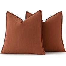 Local Delivery- Decorative Linen Pillow Covers 18x18 Inch Natural Beige ​Boho Farmhouse​ ​Neutral Couch Throw Pillows For Bed Pack Of 2 Accent Outdoor Pillowcase Modern Sofa Cushion Livingroom Home Decor - Rust - 查看 6