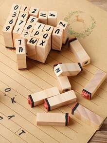 1 Box Of 40 Pieces Alphabetic Stamp Set With Alphanumeric Symbols For Diary Scrapbook Decoration Wooden Stamp Set, Uppercase And Lowercase Letters Wooden Stamp For Scrapbook Decoration, Alphabet Stamp For Crafts & Envelope Decoration - Back To School School Supplies Office Supplies - Brown - View 7