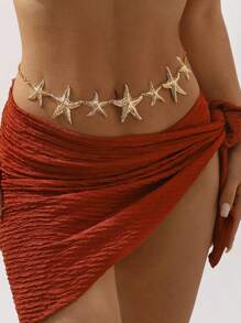 1 pièce Chaîne de taille décorative avec étoile de mer et coquillage élégante, convient pour le port lors de vacances à la plage pour femmes