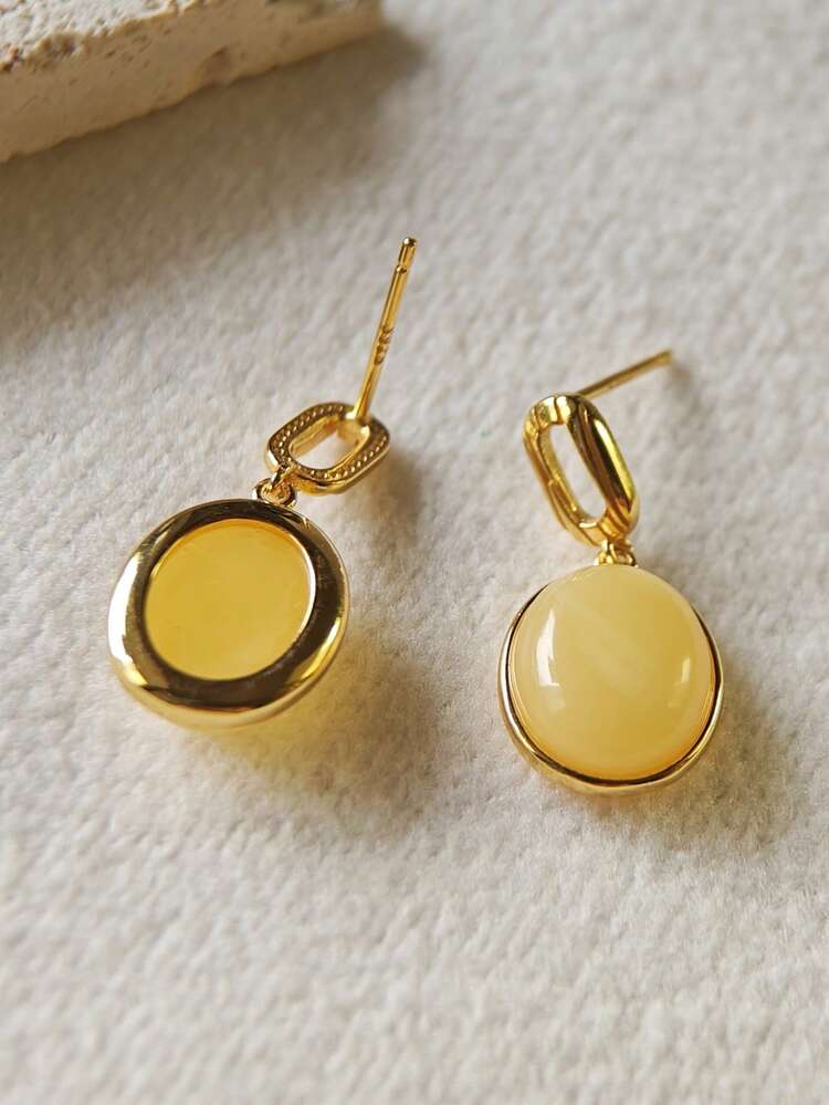 Pendientes de ámbar báltico natural, joyería exquisita de piedra preciosa de resina de plata de ley 925, regalo de aniversario y cumpleaños, accesorios de piedra natural independientes, atuendo elegante para mujeres - Pendientes - Añade 2