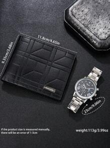 2pcs Men's Watch Set, Casual Versatile Business Formal Fashion Stainless Steel Dress Watch + Wallet, Suitable As A Perfect Birthday, Christmas Gift For Him