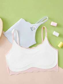 5 pièces/set Sous-vêtements sans couture pour adolescentes, ensemble soutien-gorge et débardeur en soie glacée, développement pubertaire, été