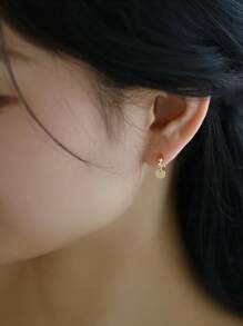 1 Pair Minimalist Creative Gold-Plated, Luxury Rhinestone Decorated 925 Sterling Silver Round Disc Stud Earrings, Suitable For Women's Daily And Vacation Wear