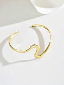 1 chiếc vòng tay kim loại bất đối xứng thời trang tối giản có thể điều chỉnh bằng vàng, thiết kế đơn giản và phong cách, đa năng cho mùa hè, phù hợp với trang phục hàng ngày của phụ nữ, tiệc tùng, bãi biển, kỳ nghỉ - Vòng tay vẫy - Xem 5