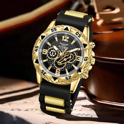 1 pieza Correa de reloj de silicona negra, esfera híbrida casual deportiva, reloj de cuarzo, adecuado para uso diario o como regalo de vacaciones