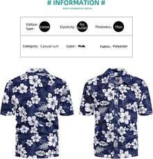 Mens Hawaiian Floral Shirts Button Down Tropical Holiday Beach Shirtshalloween - B Dark Blue Flowers - View 7