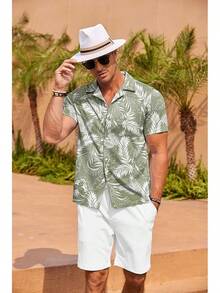 Mens Hawaiian Shirt Short Sleeve Floral Button Down Shirts Tropical Summer Beach Shirts Camp Collar Shirthalloween - A- Lá cọ - Xem 2
