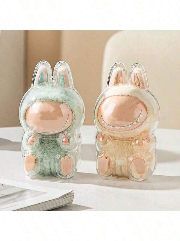 1/2pcs Plush Toy Protective Case, Monster Character Keychain Plastic Protective Case, Storage Transparent PVC Keychain Model Walking Display Bag, Suitable For Fans To Collect