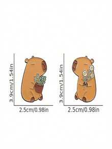1-2pcs/Set Cute Animal Capybara Brooch, Elegant Gift For Friends, Floral Accessories - Multicolor - View 2