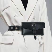 Punk Style JK Uniform Accessories Belt Full Hole Belt, Dark Punk Fashion Versatile Pants Punching Belt Bag, Women's Chain Waist Bag, Phone Pouch Change Money Bag