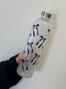 BENNY 1000毫升（33.8盎司）3D蝴蝶结设计水瓶，蝴蝶结装饰水瓶，渐变哑光塑料户外运动水瓶，ins风，防滑防漏健身水瓶，防碎银色金属盖，沙漠旅行健身水瓶，防滑防沙设计（热带主题），创意便携式运动水瓶，黑粉色时尚水杯 | 时尚四季水瓶，适合办公使用 - 彩色 - 查看 14