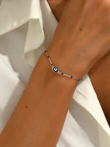 Pulseira minimalista de prata esterlina 925 com zircônia cúbica e design de mau-olhado, 1 peça, uso diário feminino, férias, namoro, presente