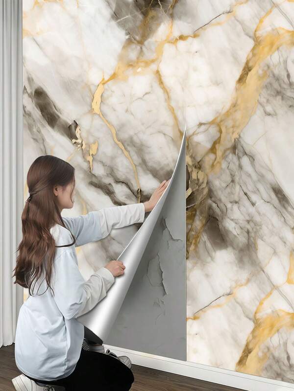 1 Rollo de adhesivos de pared para baño a prueba de agua con textura de mármol - Calcomanías despegables y removibles para ducha, inodoro y lavabo - Fácil de limpiar y lavar, decoración y accesorios de baño