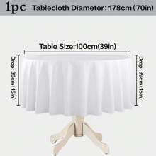 1pc Round Tablecloth, White, Machine Washable Linen-Polyester Decorative Tablecloth, Suitable For Dining Table, Party, Banquet And Wedding