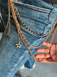 Street 1pc Punk Style Hollow Out Star Decor Pants Chain Women's Multi-Layer Hip-Hop Fashionable Waist Belt Accessory Halloween Summer, School Fall, Autumn, Halloween