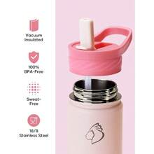2 Pack Insulated Kids Water Bottle,  14oz Stainless Steel Water Bottles With  Straw Lid, -FREE Lead-Free Double Wall Leak Proof Drink Cups Flask For School (Blue Car +Blue Dinosaur) - 粉紅色帶貼紙 - 查看 5