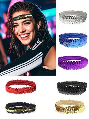 1 stuk decoratief haaraccessoire voor muziekfestivals, carnavalspaars, goud, groen, wit, groen, sporthoofdband, glanzende pailletten, haarclip, hoofdband, wedstrijd, optreden, dans, elastische hoofdband, hoofdband in sjaalstijl, zweetband, hoofdband voor herfst/winterfeestkostuums, elegante damessjaal, dameshoofdsjaal, zachte hoofdband