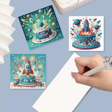 6pcs/Set Birthday Theme DIY Diamond Painting Greeting Cards, Unique Rhinestone Painting Handmade Craft Cards With 6 Envelopes, Premium Quality Materials For Holiday And Special Occasion, Express Warmth & Best Wishes