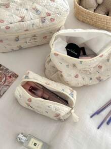 Borsa per il trucco con stampa di coniglio blu a forma di cuore, in tessuto morbido con cerniera, dolce e carino, borsa da toilette per uso domestico, da viaggio e quotidiano per le donne, elementi essenziali da viaggio, vacanza estiva, ritorno a scuola, borsa per la scuola, borsa da viaggio per le donne, borsa da viaggio per il trucco