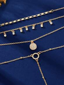 1 chiếc dây chuyền mặt dây dài hình chữ Y nhiều lớp đính pha lê thời trang, màu vàng kim, phụ kiện thích hợp cho tiệc tùng, trang sức mùa hè, đi biển. - Vàng - Xem 4