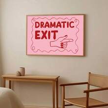 1 件带框/无框粉色红色戏剧出口字体趣味墙面艺术海报帆布印刷简约学院风入口装饰画适用于公寓、客厅、卧室、现代家居装饰