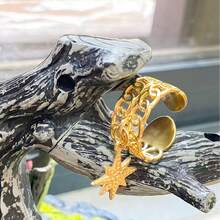 1pc Titanium Steel Open Snowflake Pendant Ring, Suitable For Daily Wear, Christmas Gift - Yellow Gold - View 4