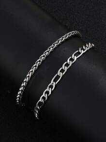 2-7pcs Casual Stainless Steel Chain Bracelet Set, Suitable For Men, Boyfriend, Father, Daily Wear, Birthday Gift