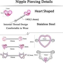 6 Pairs Stainless Steel Nipple Rings Set With Heart & Butterfly Designs - Purple - View 5