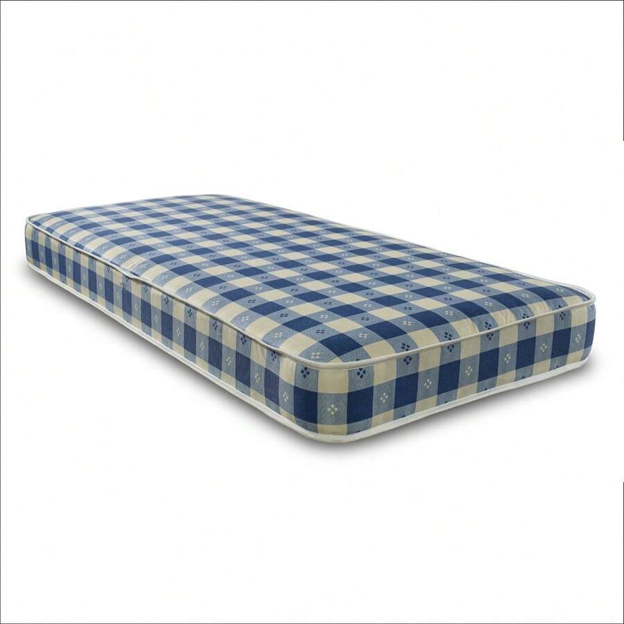 eXtreme Comfort Kids Mattress - 6" Deep, Medium Comfort, Durable Foam & Spring Support, Blue Check Design - Blue - View 1