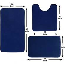 Local Delivery-Madeals Memory Foam Toilet Rug Set 3 Piece And Bathroom Mat With Toilet Lid Cover And Tank Cover Set Black - Navy Blue - View 7